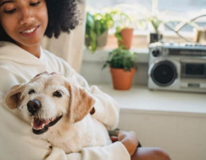 woman with happy dog